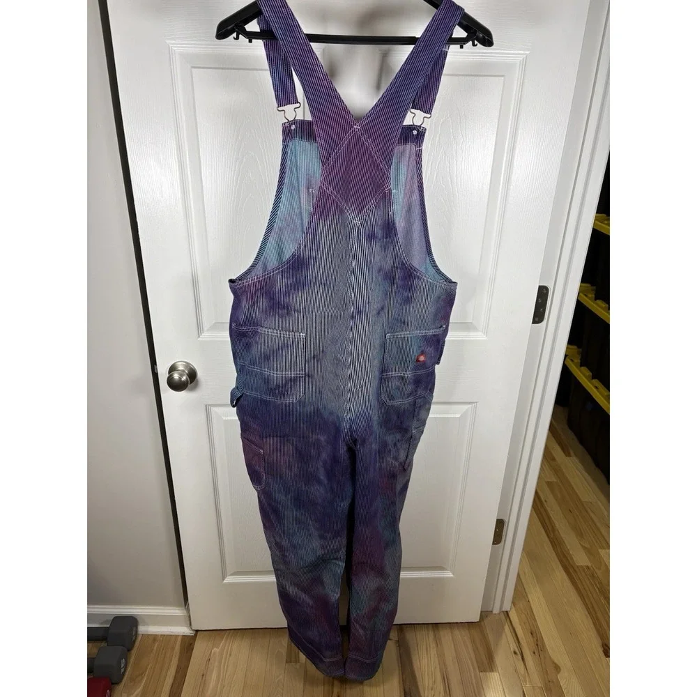 Dickies Custom Ice Dyed Striped Denim Overalls 2XL Purple Pink Rave Grunge